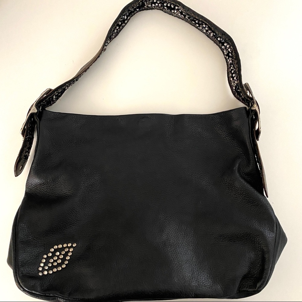 Betsey Johnson boho leather bag with vintage style jewel encrusted handle